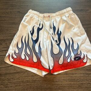 Nike White and Red Flame Athletic Shorts